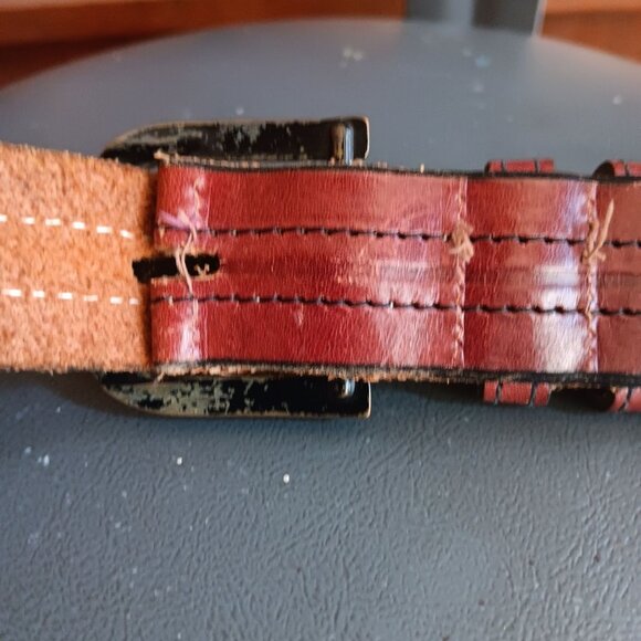 Vintage Men's Mod Belt 40 Large Brown Stitched 1970's Spring Buckle Leather 41 - Picture 7 of 7